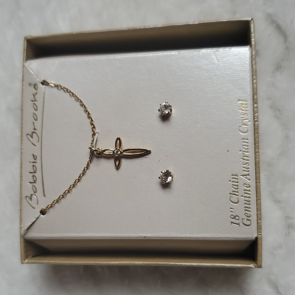 Bobbie Brooks Gold Cross Necklace with Crystal Accents